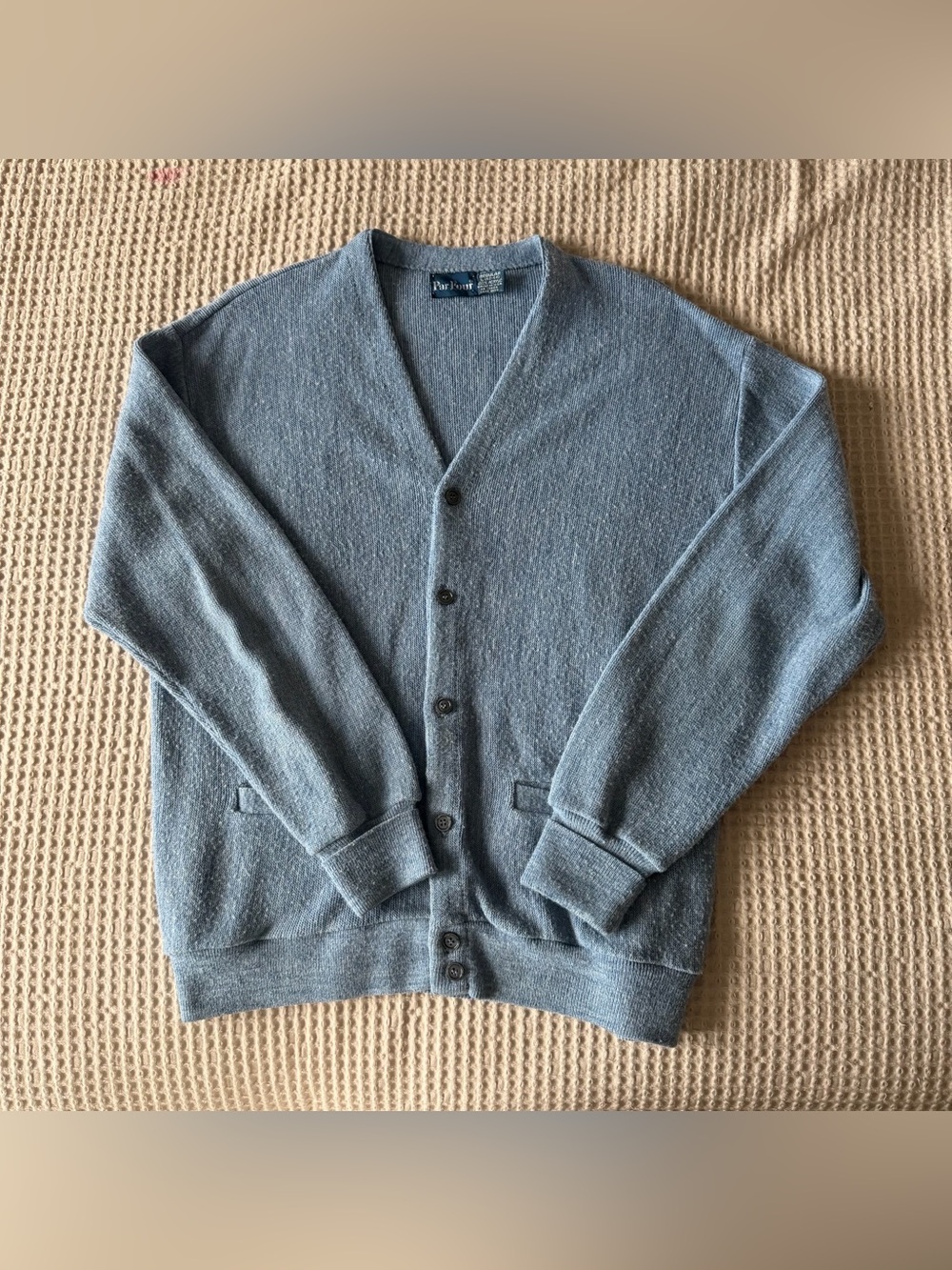 Vintage Par Four Men's Heather Blue V-Neck Button Cardigan Large